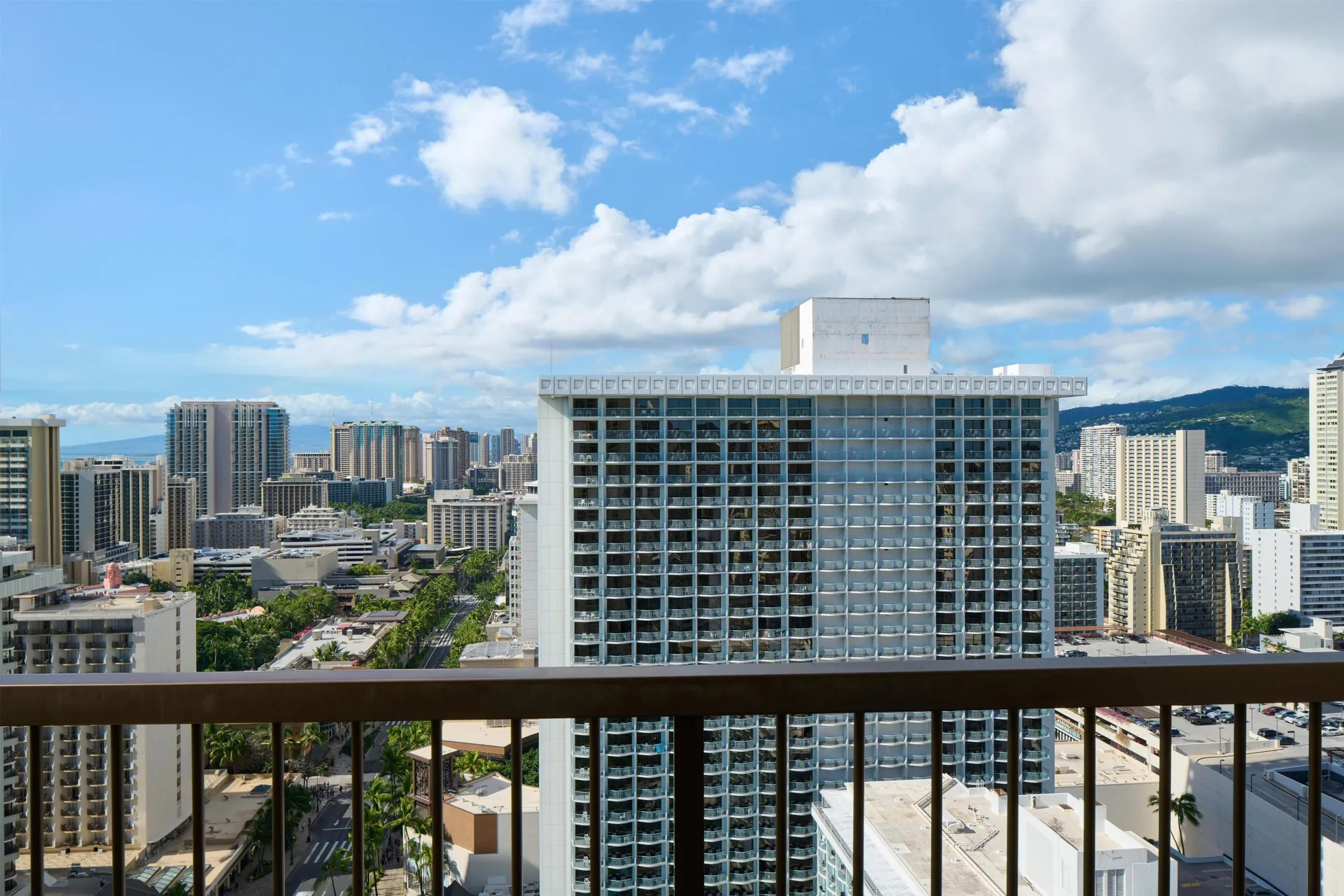 Waikiki skyline balcony view from Hyatt Regency Waikiki Beach Resort & Spa.
