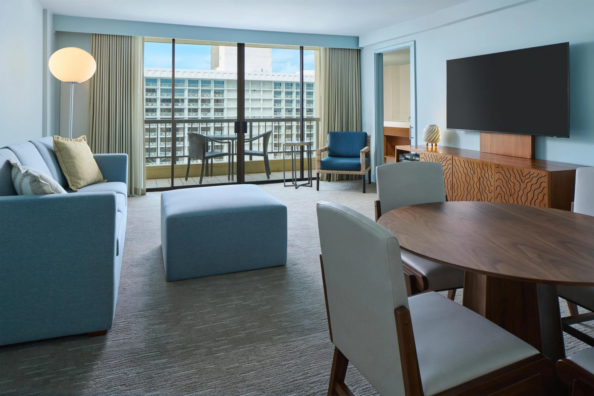 Living area of a Waikiki view suite at Hyatt Regency Waikiki Beach Resort & Spa.