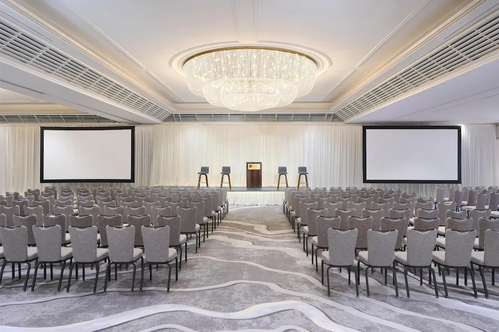 Large ballroom with projection screens at Hyatt Regency Waikiki Beach Resort & Spa.