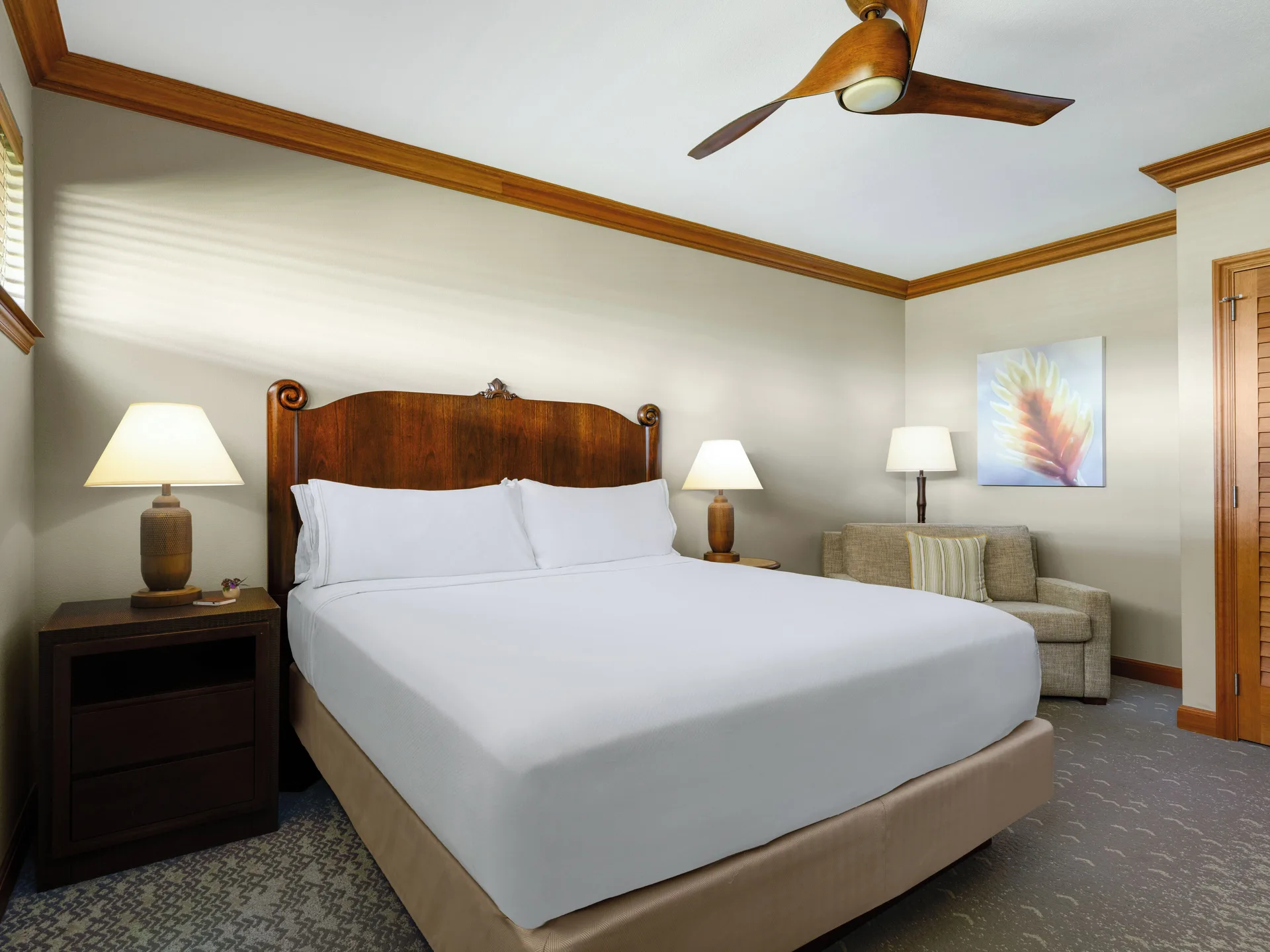 King bedroom in a two-bedroom ocean-view villa at Hyatt Vacation Club at Ka'anapali Beach.