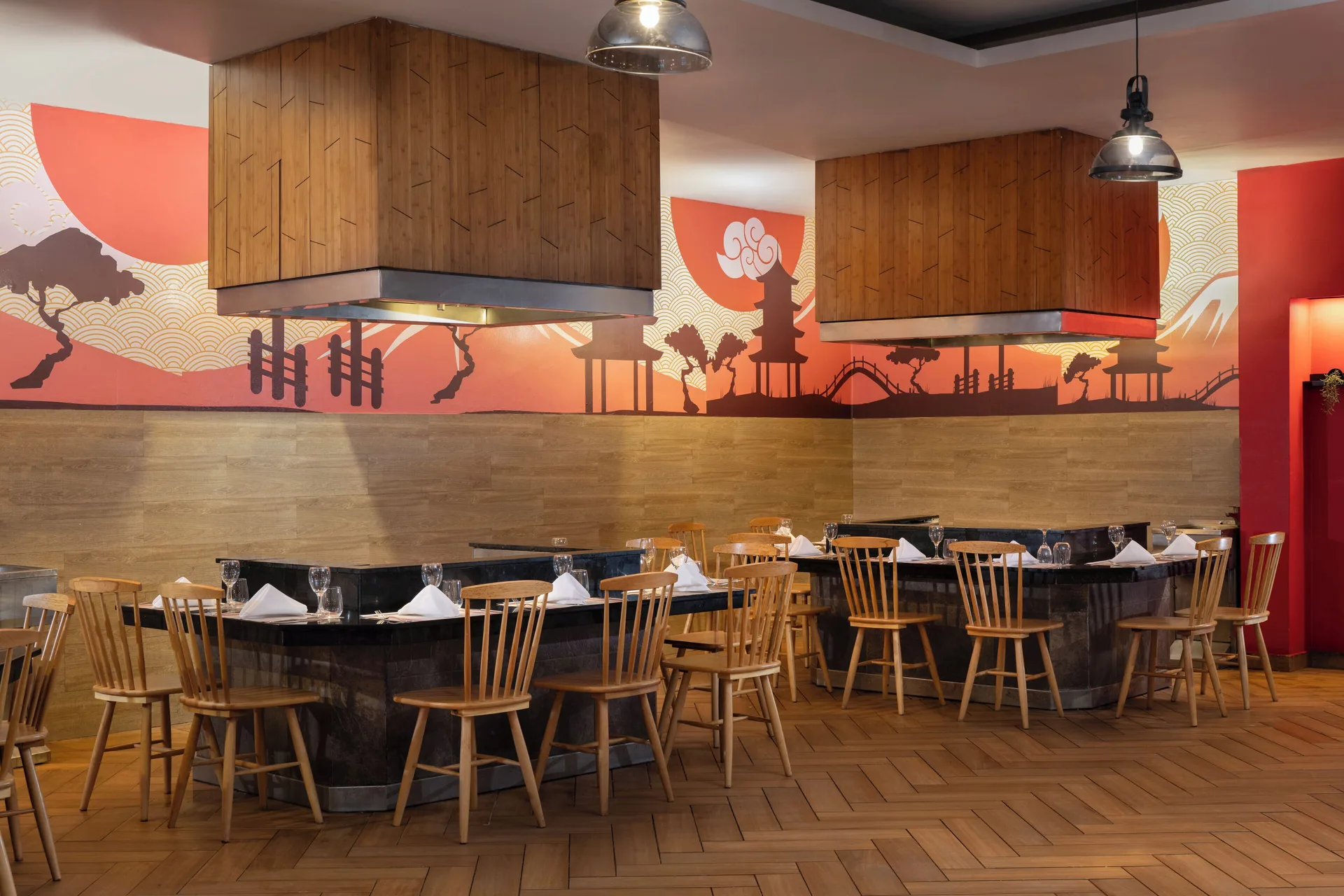 Japanese-style dining room with counter seating at Impressive Premium Punta Cana.