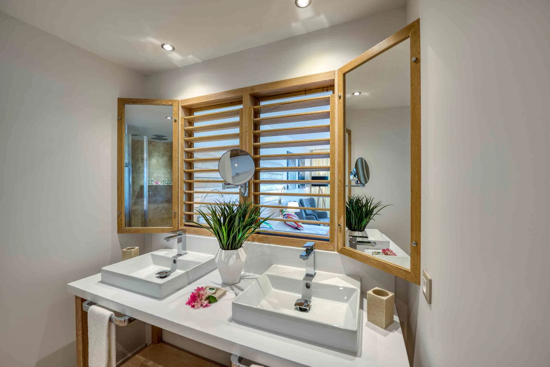 Junior Suite Kitchen Premium Garden double vanity at La Playa Orient Bay.