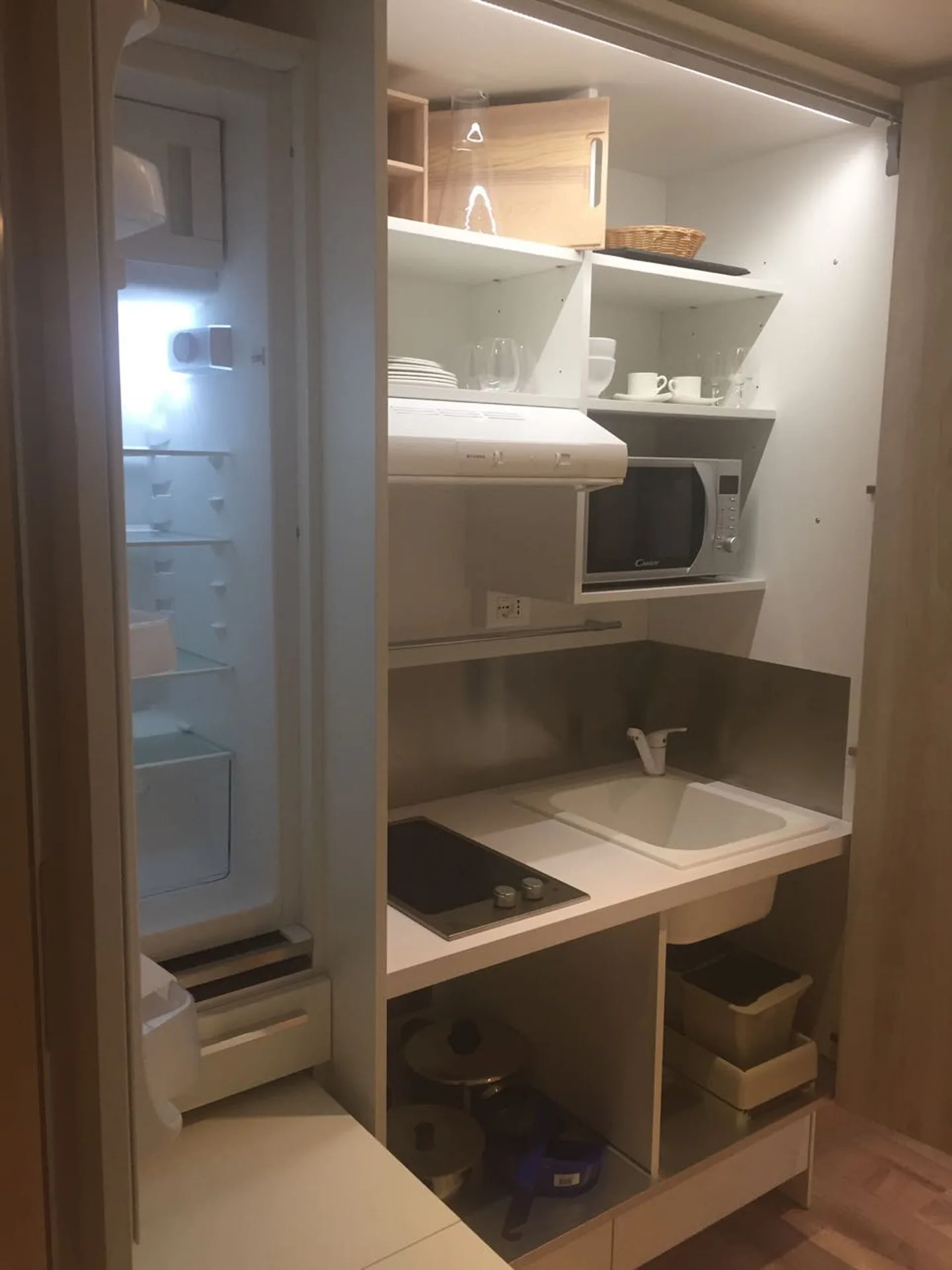 Junior Suite Kitchen Premium Garden kitchenette and refrigerator at La Playa Orient Bay.