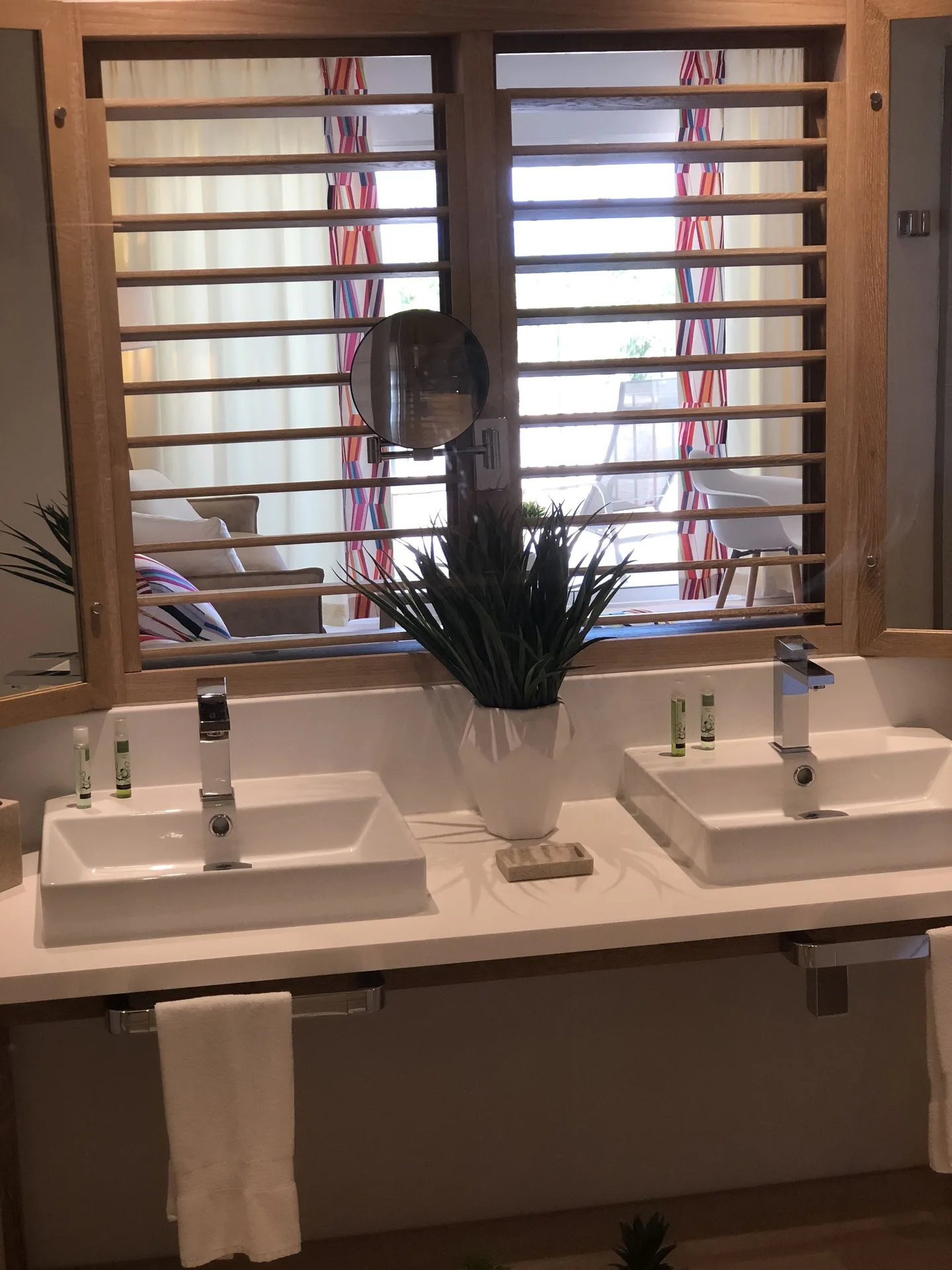 Junior Suite Kitchen Premium Ocean bathroom with double sinks at La Playa Orient Bay.