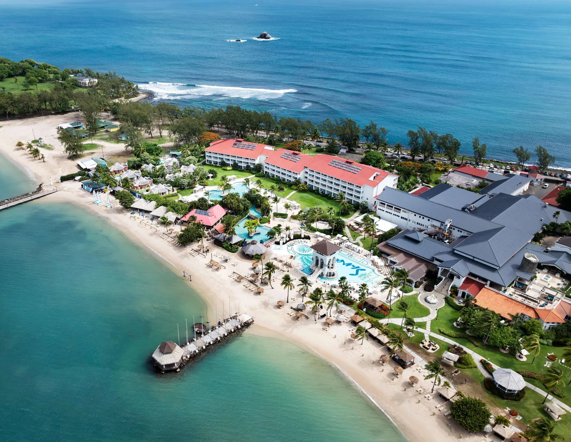 Sandals Grande St. Lucian couples-only all-inclusive resort with beach pools and overwater bungalows