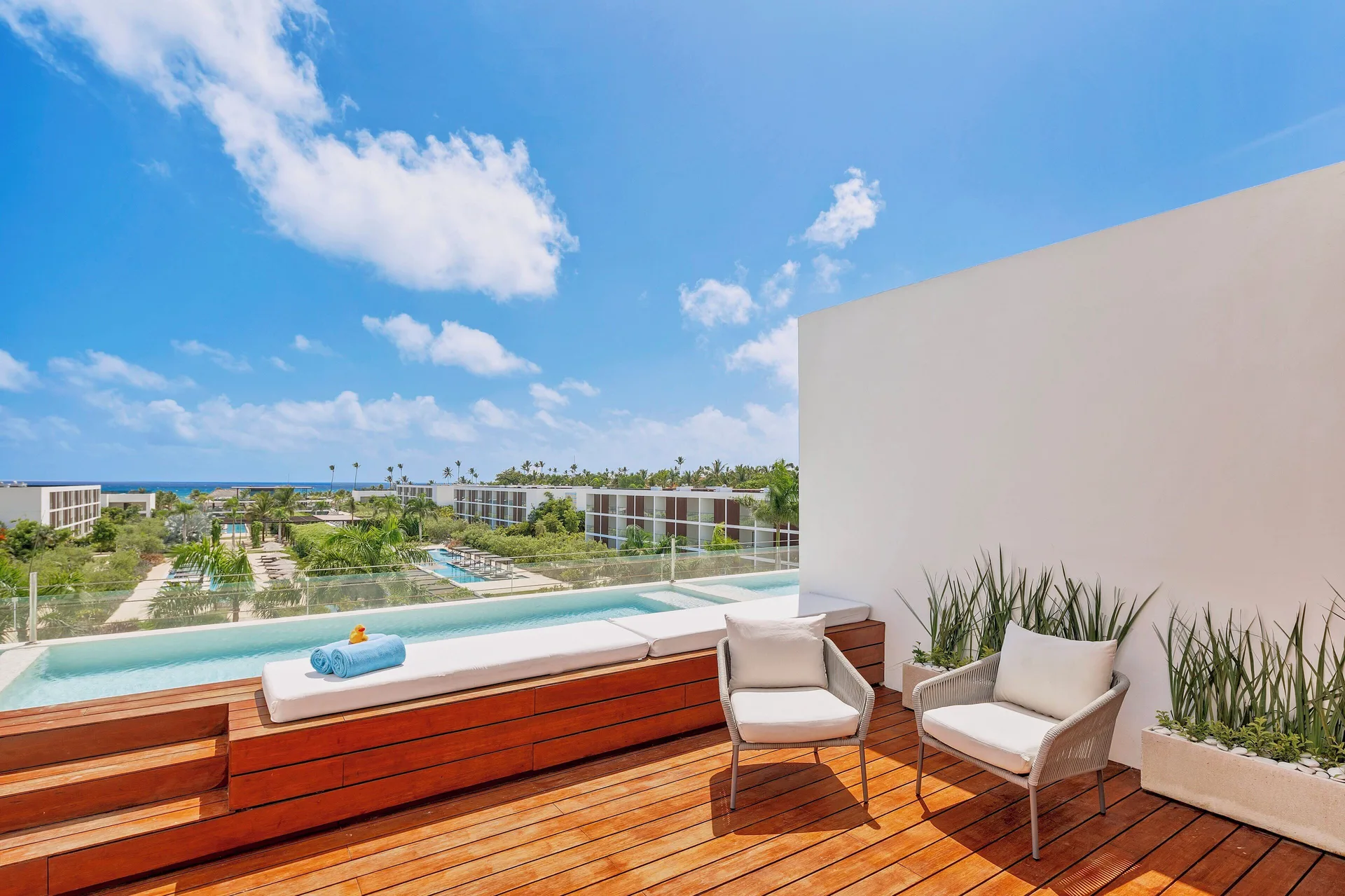 Fuego Suite Partial Ocean View terrace with plunge pool at Live Aqua Punta Cana.