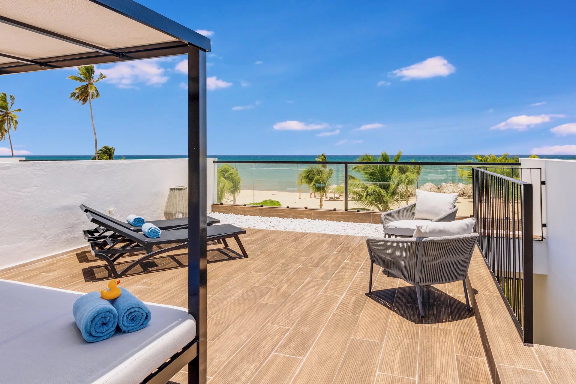 Viento Suite Ocean Front rooftop terrace with ocean view at Live Aqua Punta Cana.