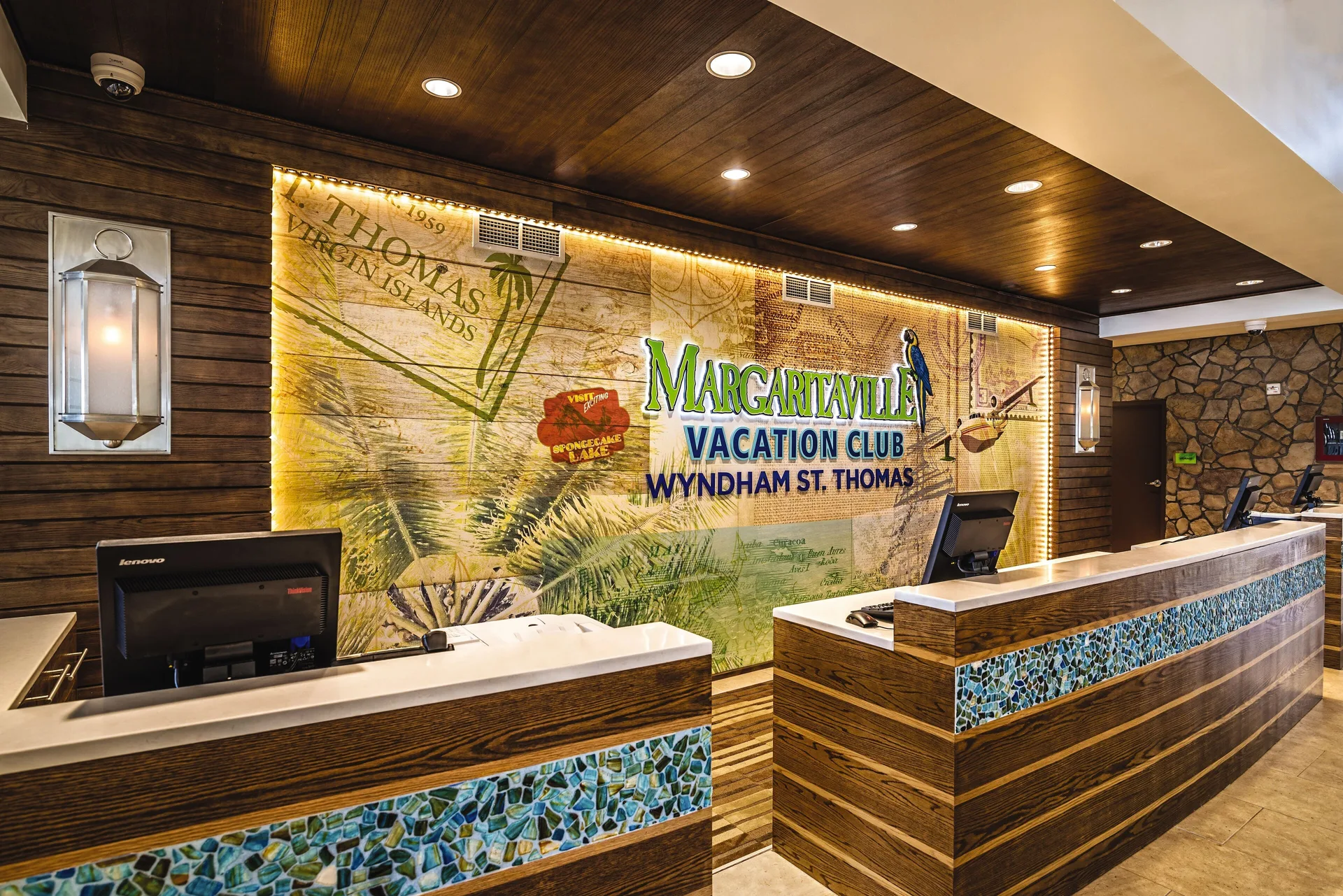 Front desk reception area at Margaritaville Vacation Club - St. Thomas.