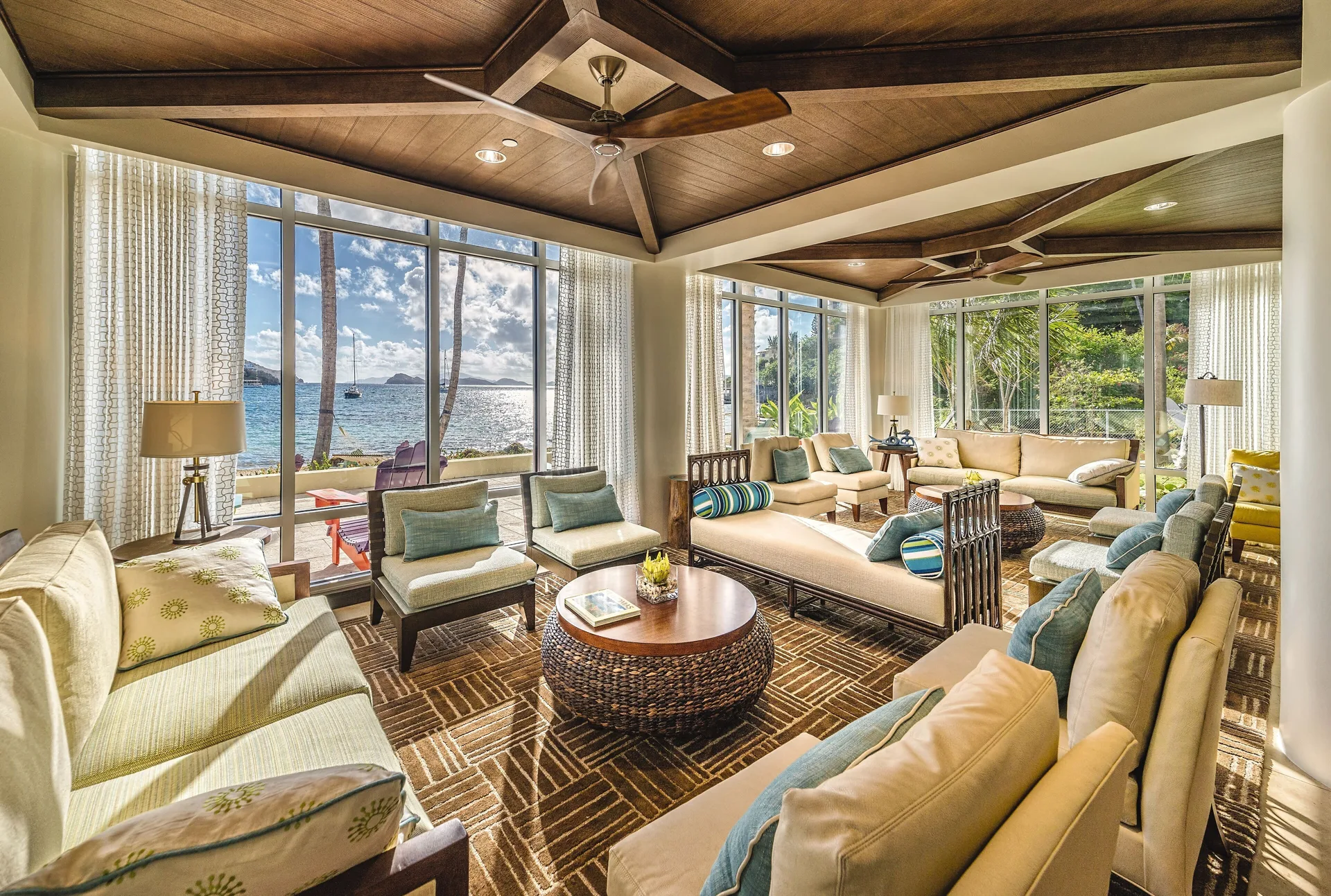 Oceanfront lounge seating in the lobby at Margaritaville Vacation Club - St. Thomas.
