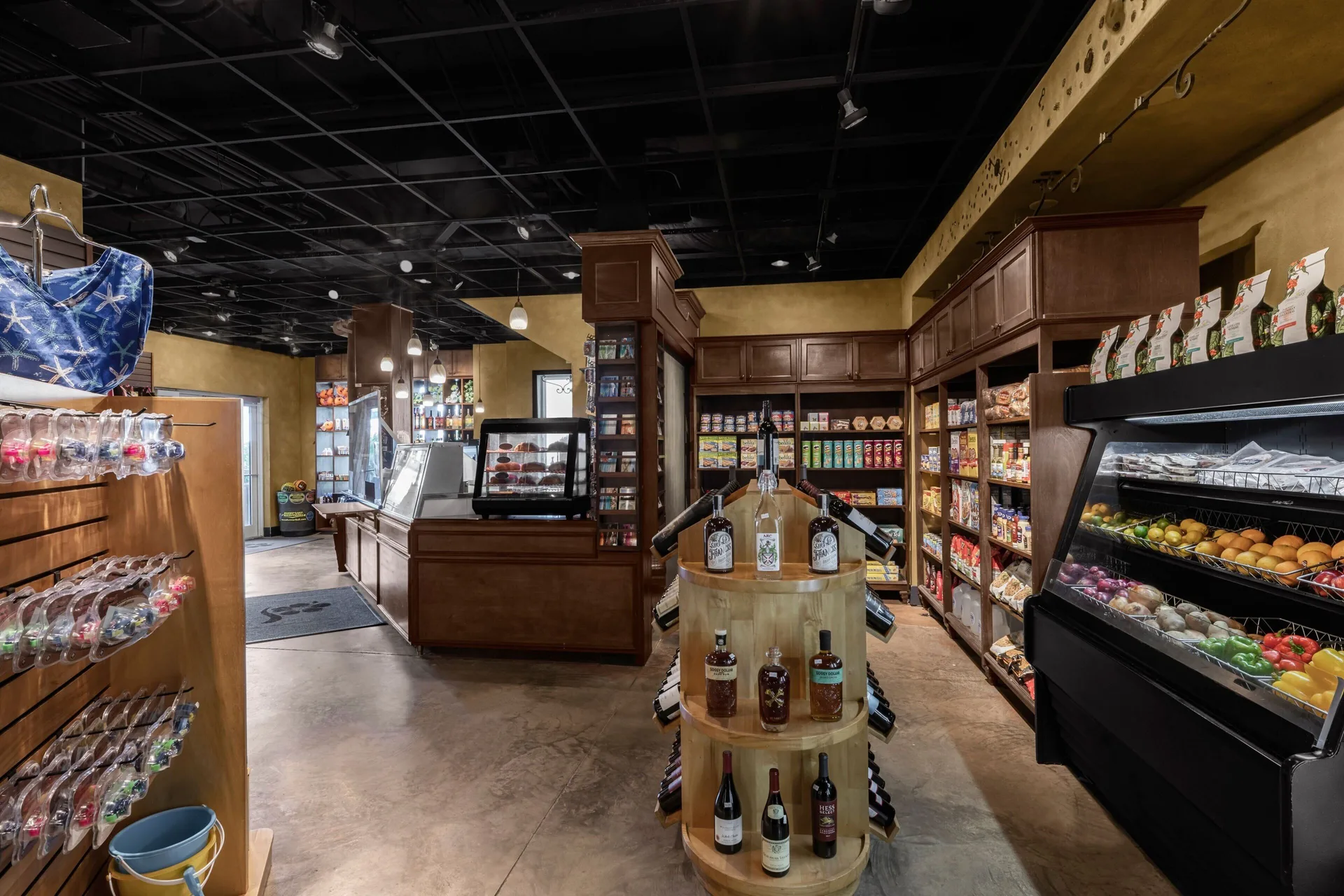 Market shelves, coolers, and snacks inside Marriott's Frenchman's Cove.