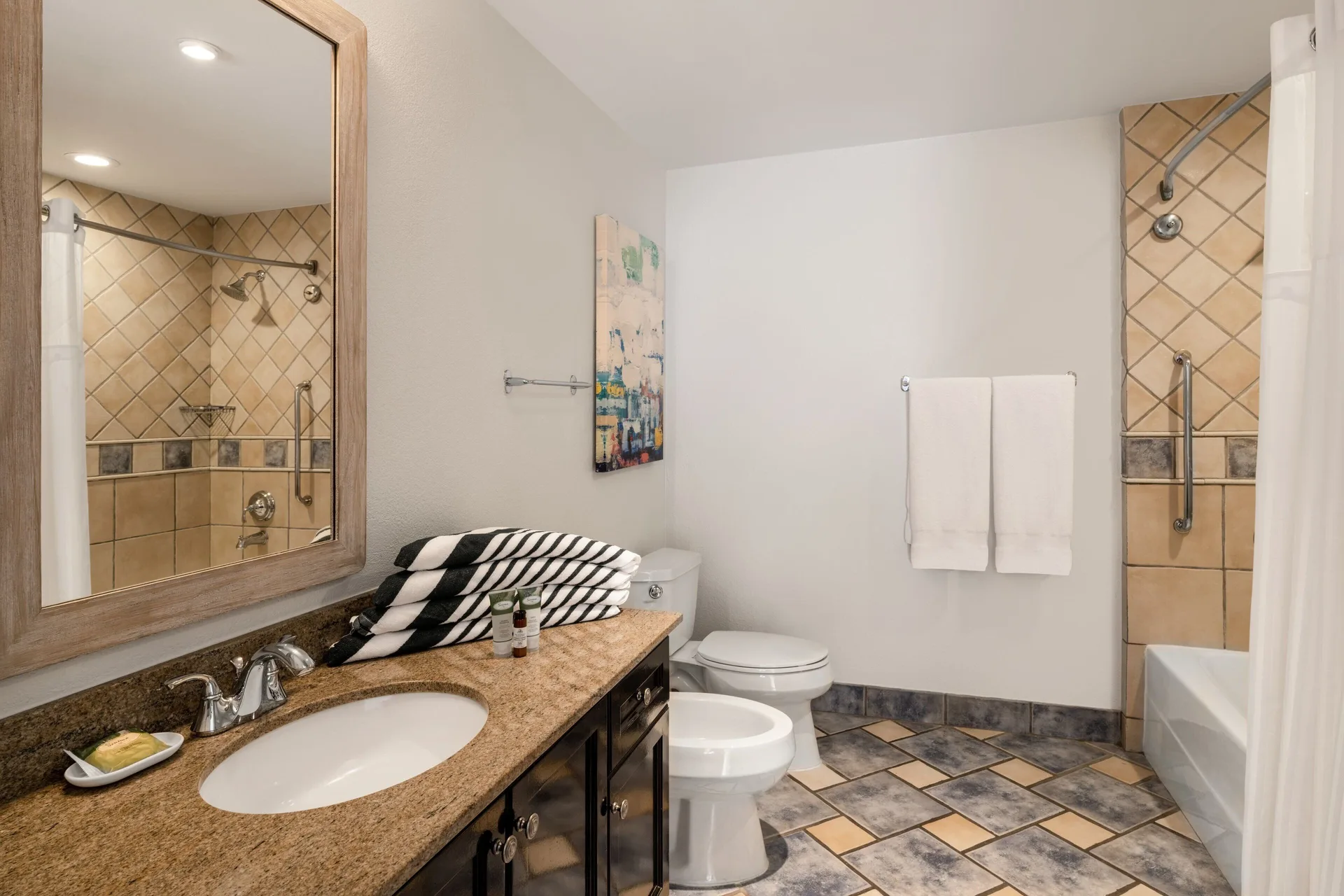 Villa bathroom with vanity and tub-shower at Marriott's St. Kitts Beach Club.