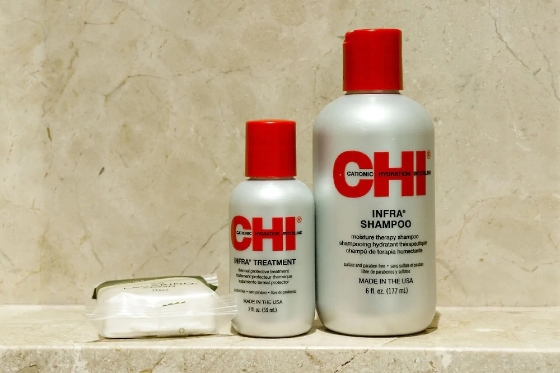 Bathroom toiletries in a Deluxe Resort View room at Moon Palace Jamaica.