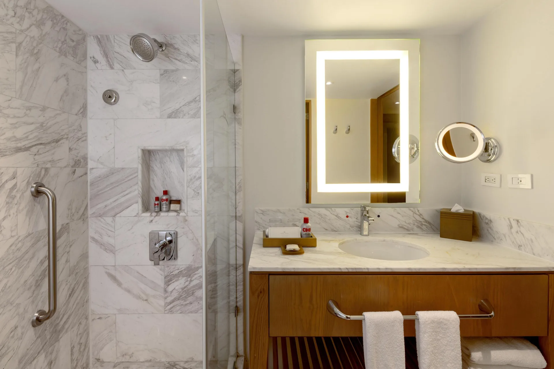 Superior Family Partial Ocean View bathroom with shower and vanity at Moon Palace Jamaica.
