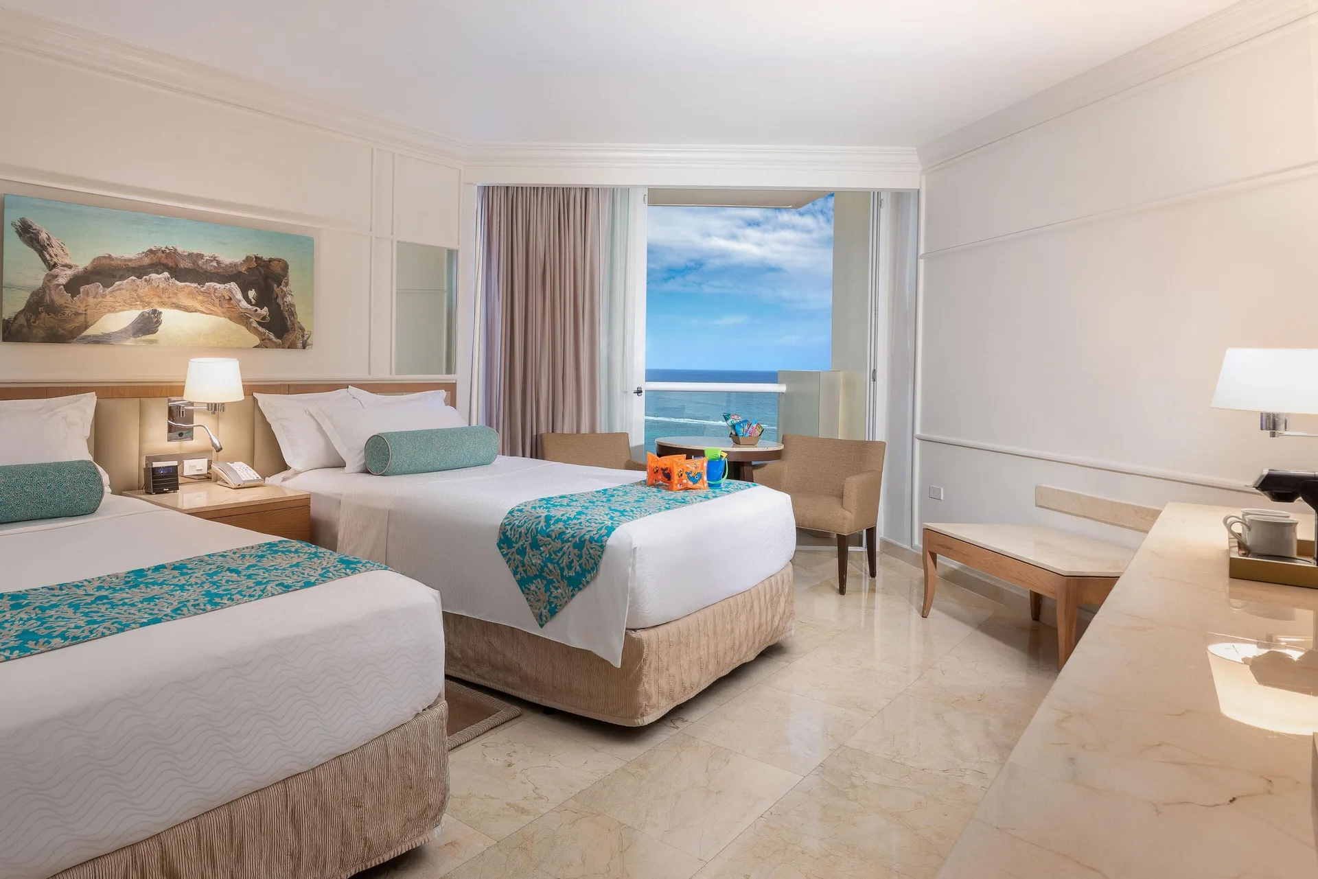 Superior Family Partial Ocean View room with two beds and balcony at Moon Palace Jamaica.
