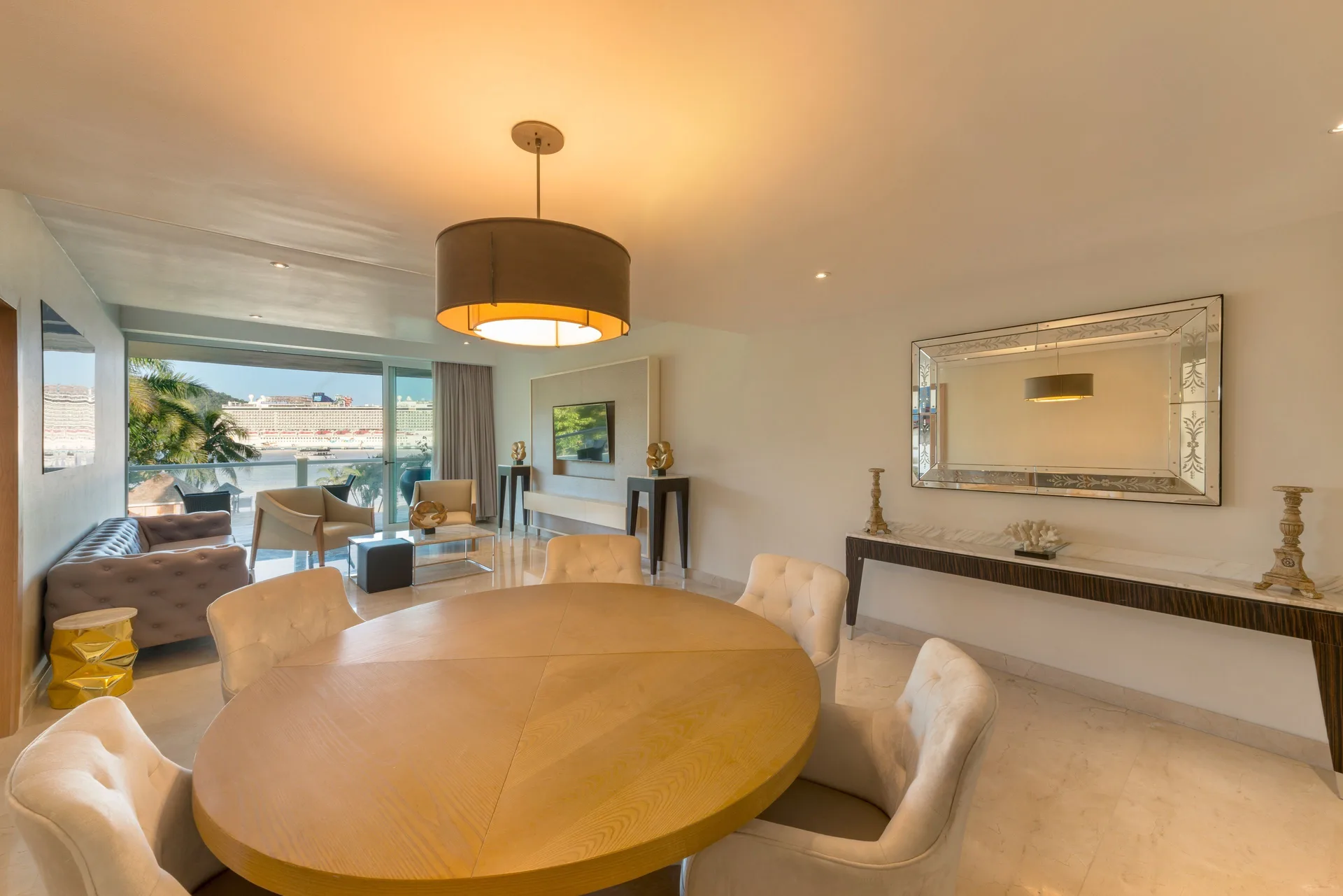 Superior Governor Suite ocean view dining and living area at Moon Palace Jamaica.