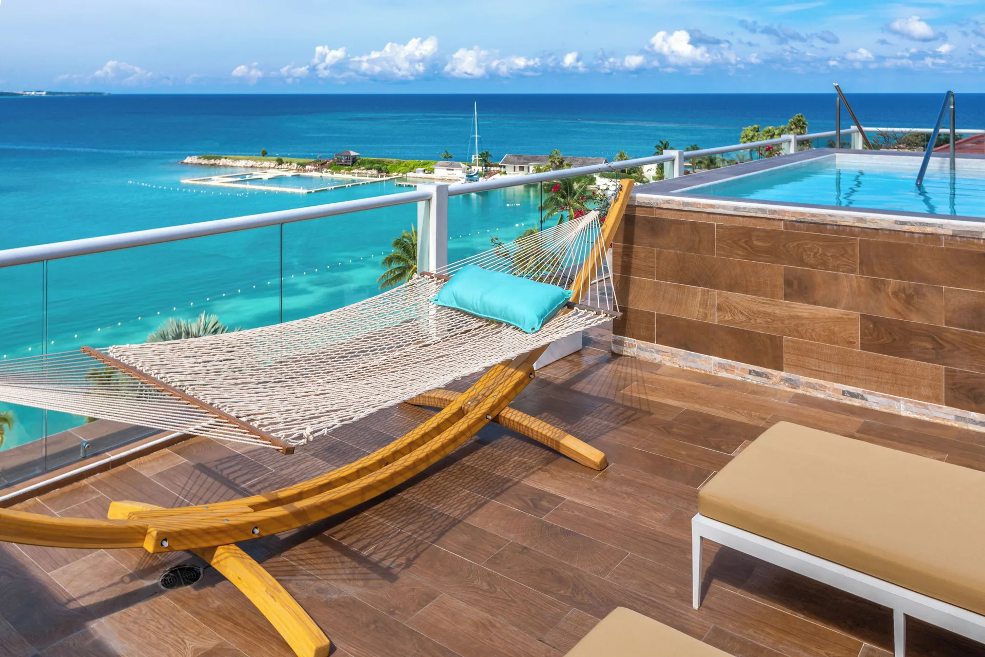 Three Bedroom Villa terrace hammock beside the pool at Moon Palace Jamaica.