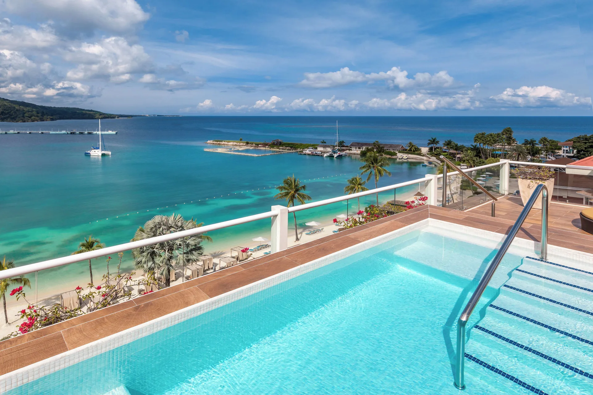 Three Bedroom Villa terrace pool overlooking the beach at Moon Palace Jamaica.