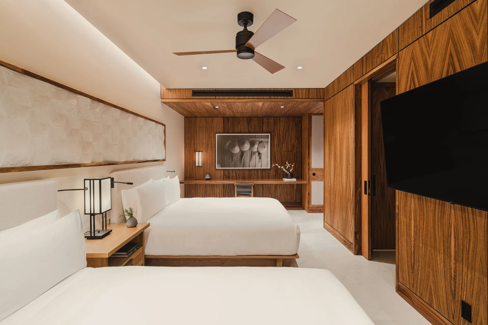 Two beds in an Asahi 2 Bedrooms residence room at Nobu Hotel Los Cabos.