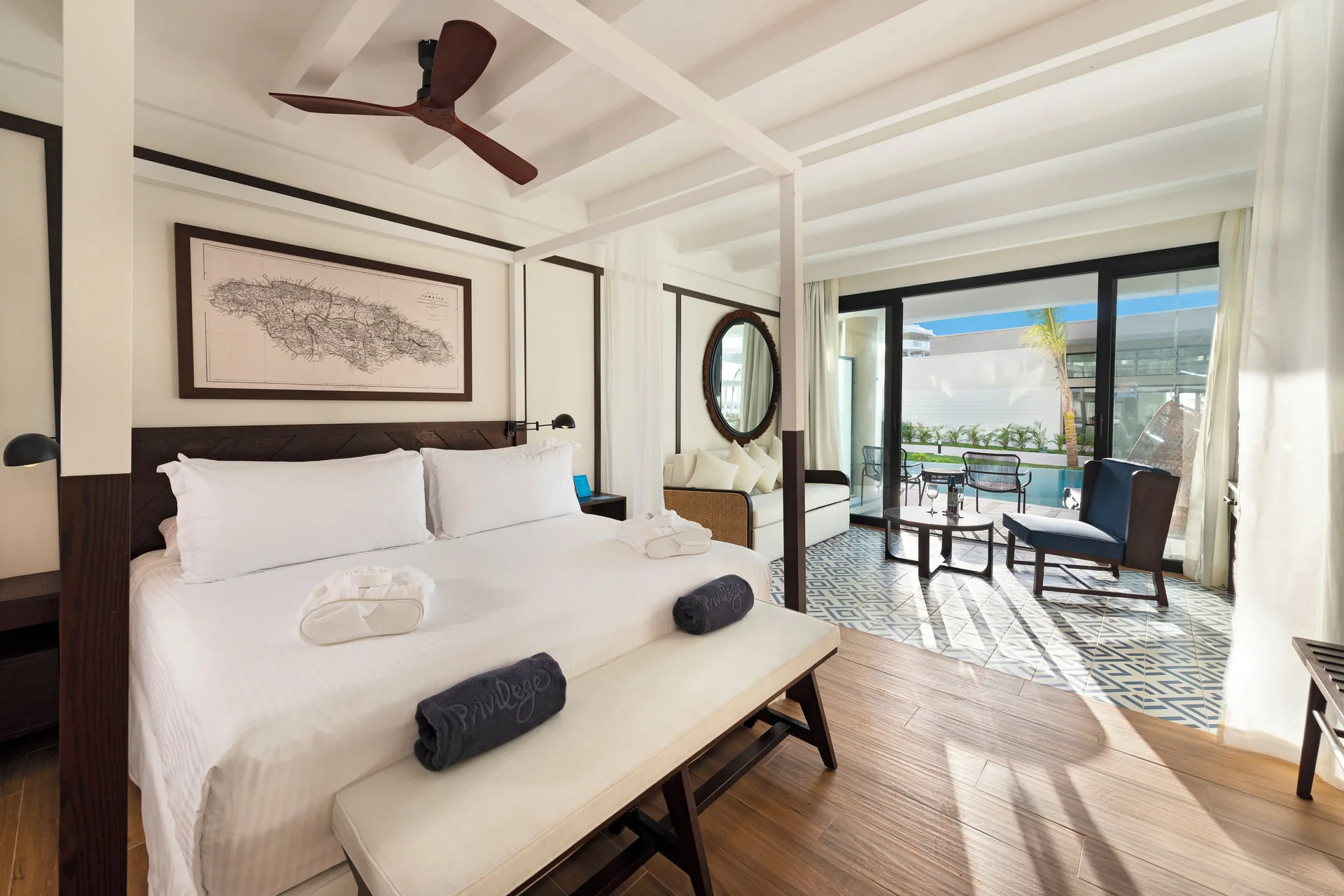 Privilege Junior Suite Swim Up bedroom with patio at Ocean Coral Spring