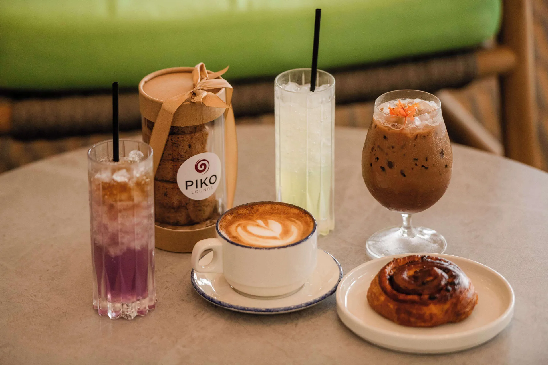 Coffee drinks, cold beverages, pastry, and PIKO Lounge cookie at Outrigger Kona Resort and Spa.