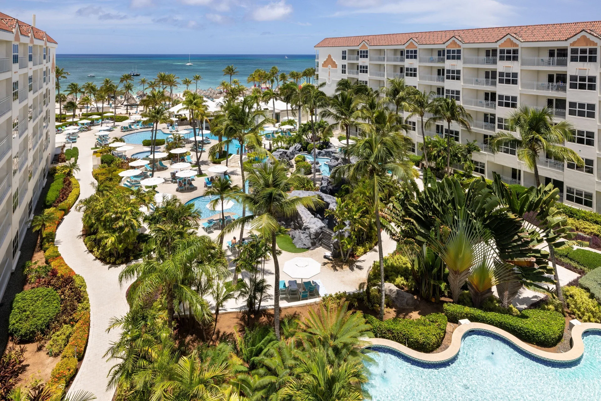Marriott's Aruba Ocean Club beachfront Palm Beach villa resort with family-friendly amenities