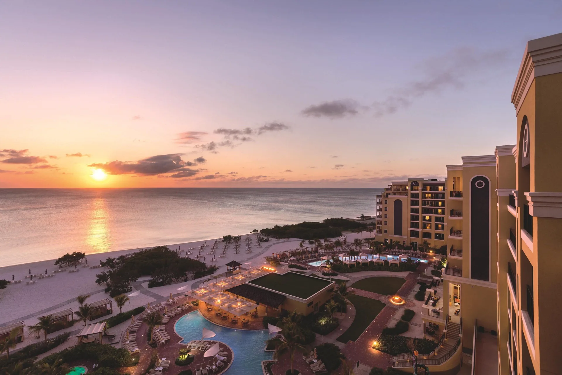 The Ritz-Carlton Aruba luxury Palm Beach resort with refined rooms and beachfront pools