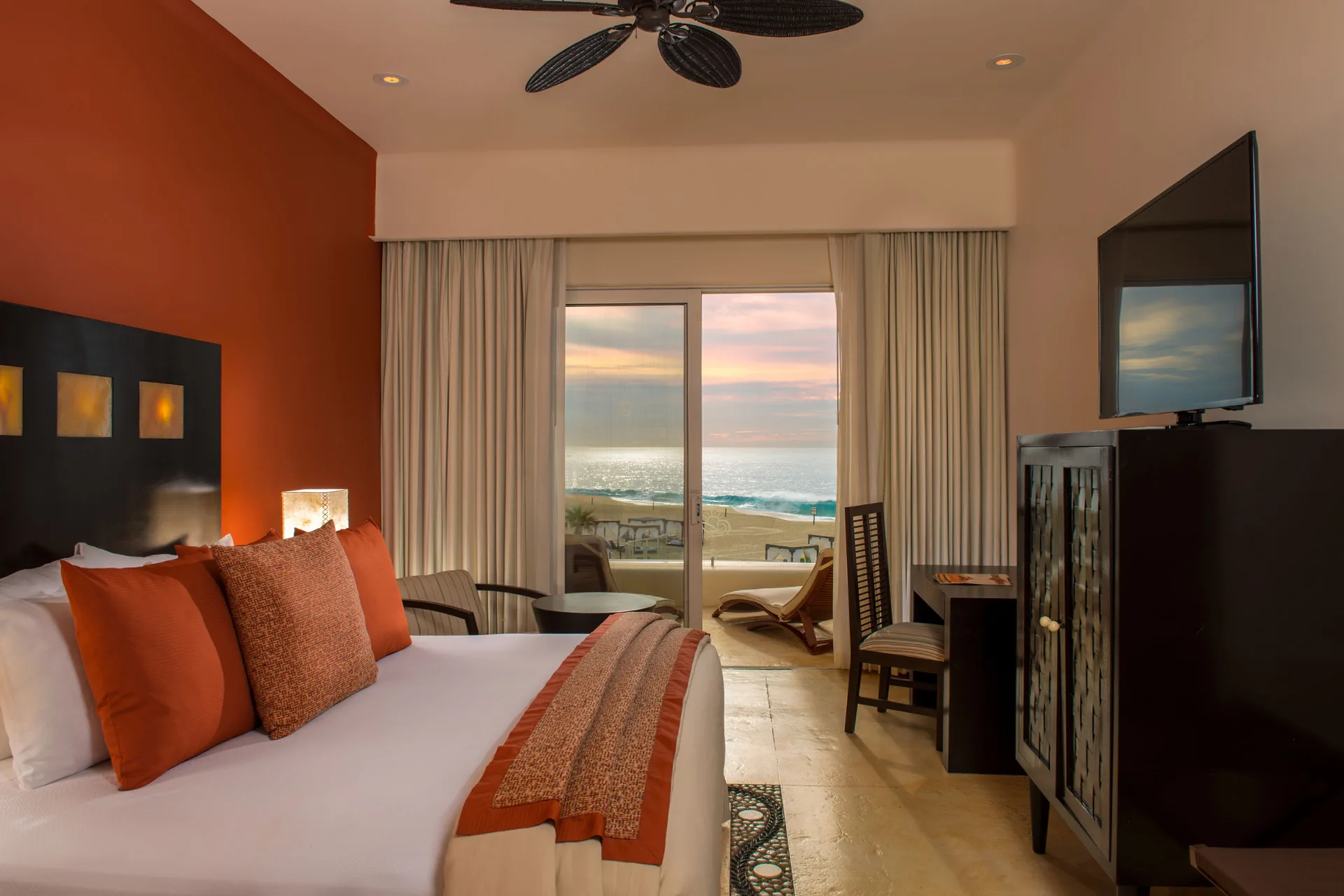 Deluxe Oceanview Room with king bed and balcony at Pueblo Bonito Pacifica Golf & Spa Resort.