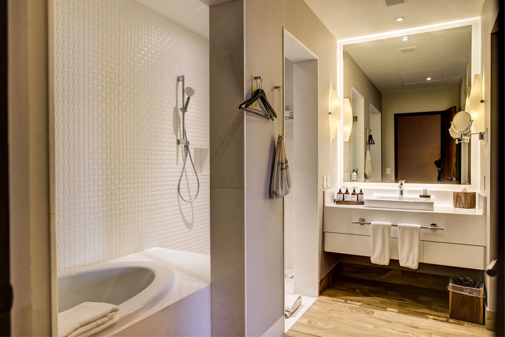 Towers Private Pool Suite bathroom vanity and tub at Pueblo Bonito Pacifica Golf & Spa Resort.