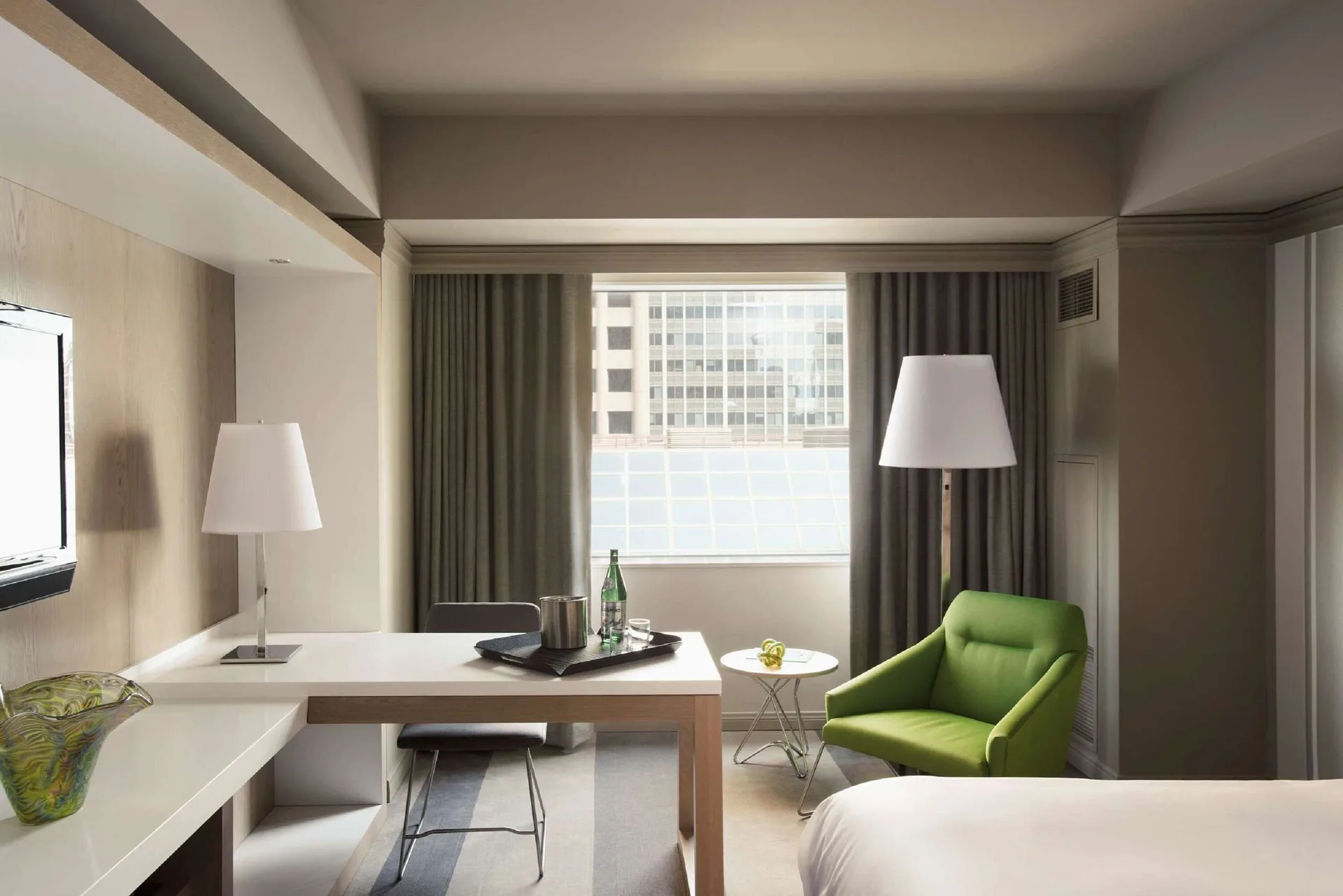 Deluxe Room Accessible mobility tub desk and seating area at Royal Sonesta Minneapolis Downtown with accessibility features, modern comfort, and downtown Minneapolis convenience.