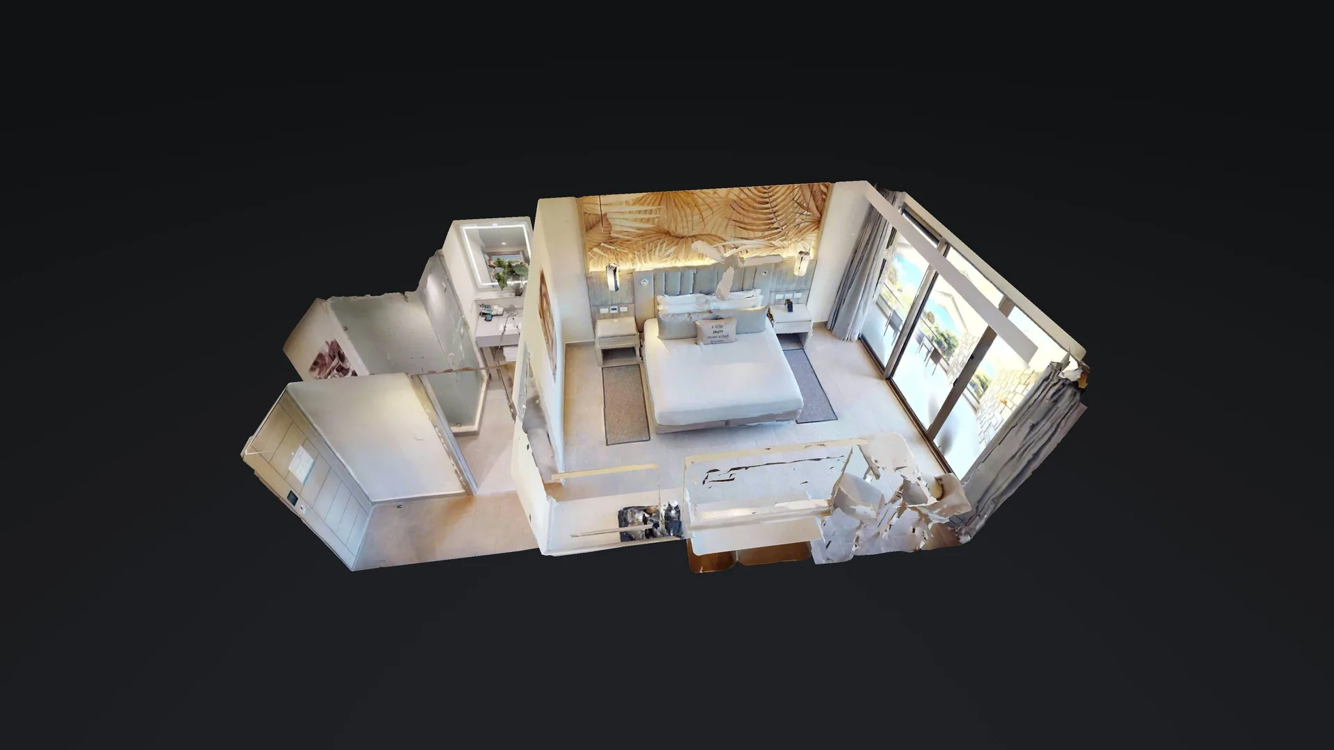 Luxury Ocean View Room virtual tour view with king bed at Royalton CHIC Antigua.