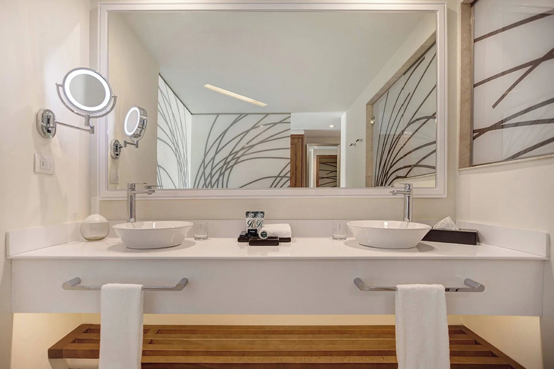 Luxury Family Suite Ocean View bathroom double vanity at Royalton Negril.