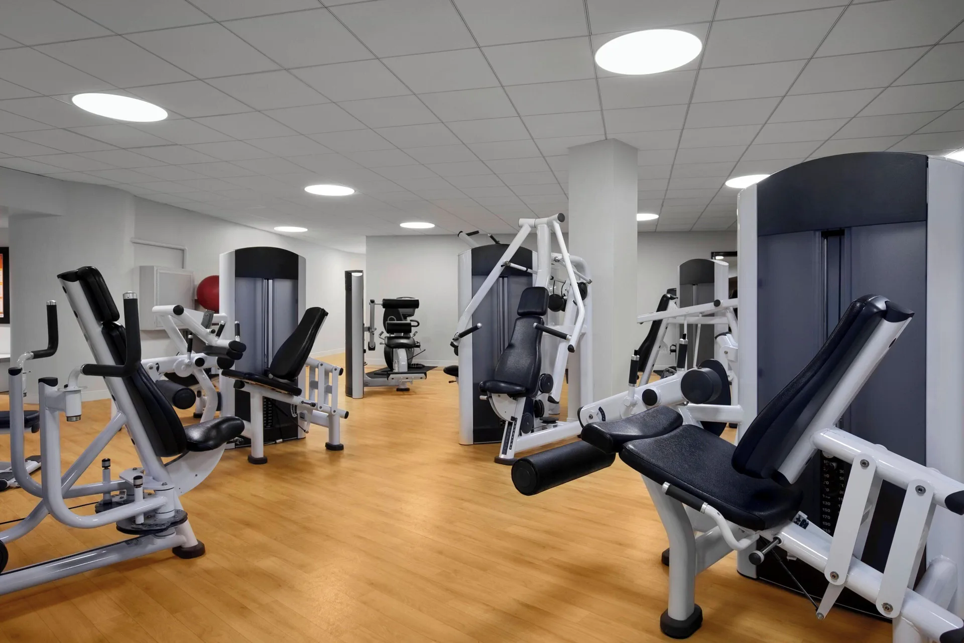 Strength-training machines in the fitness room at Sheraton Waikiki Beach Resort.