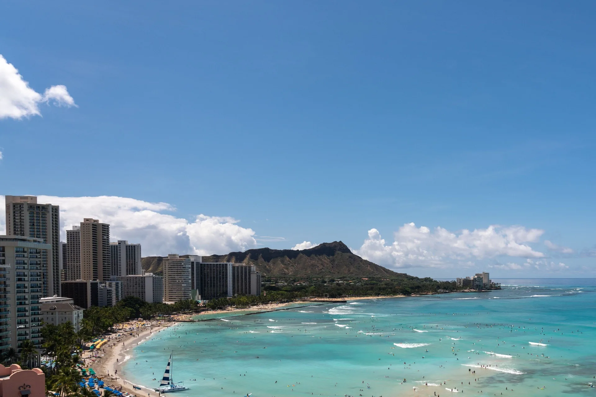 Waikiki Beach and Diamond Head view from Malia Suite at Sheraton Waikiki Beach Resort.