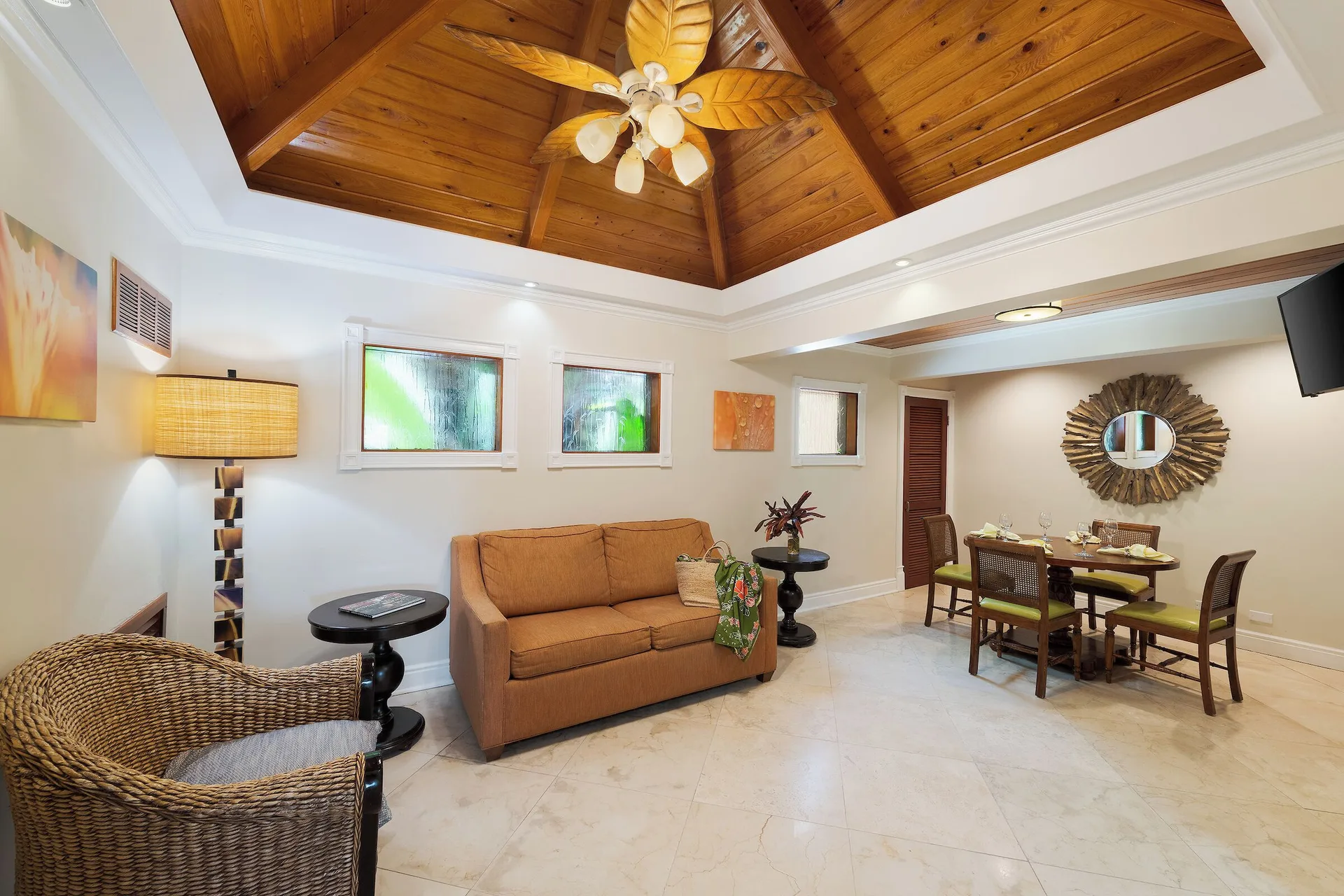 Ficus Suite living and dining area at The Buccaneer Beach & Golf Resort.