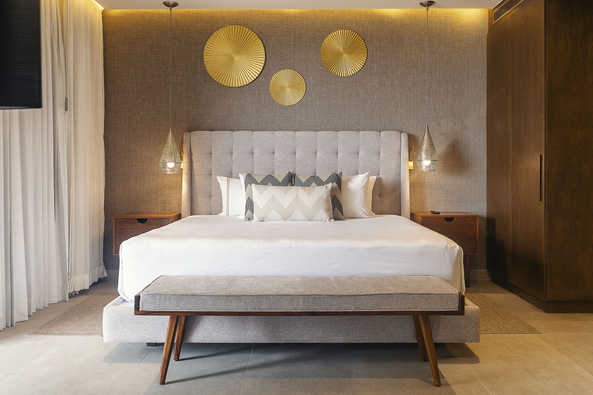 King bed in a 1 Bedroom Oceanview Residence at The Fives Oceanfront Riviera Maya.