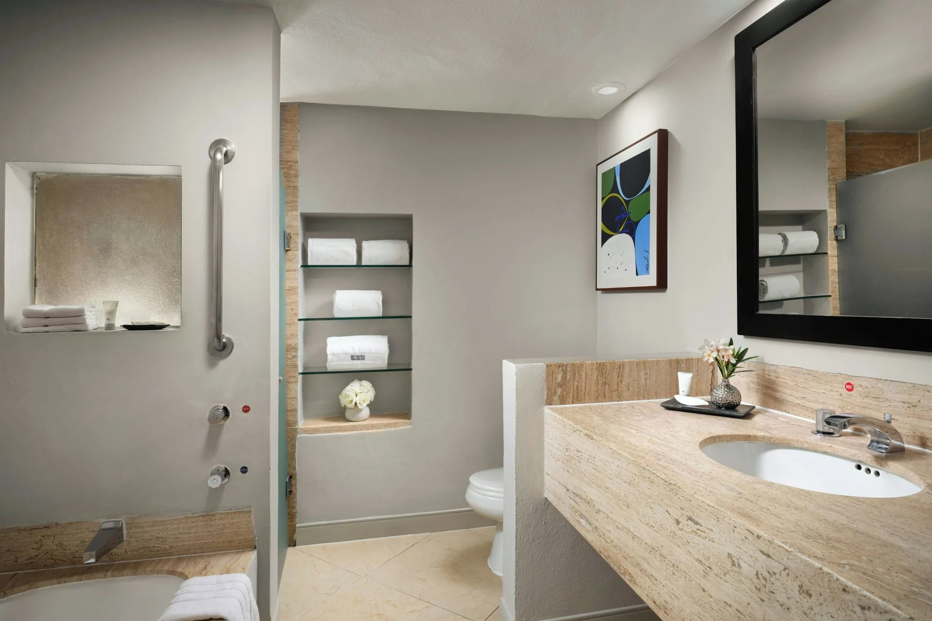 Bathroom with tub, vanity, and towels in a Lagoon View room at The Westin Resort & Spa, Cancun.