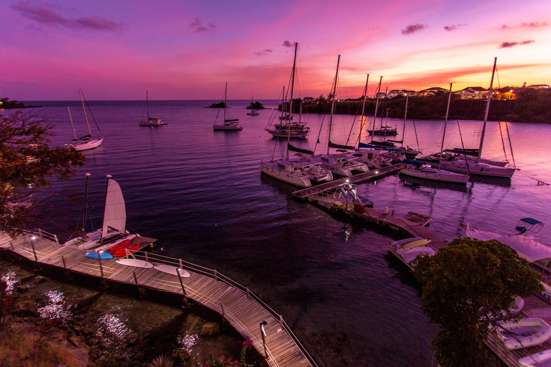 Marina sunset view from the Tower Suite at True Blue Bay Resort.