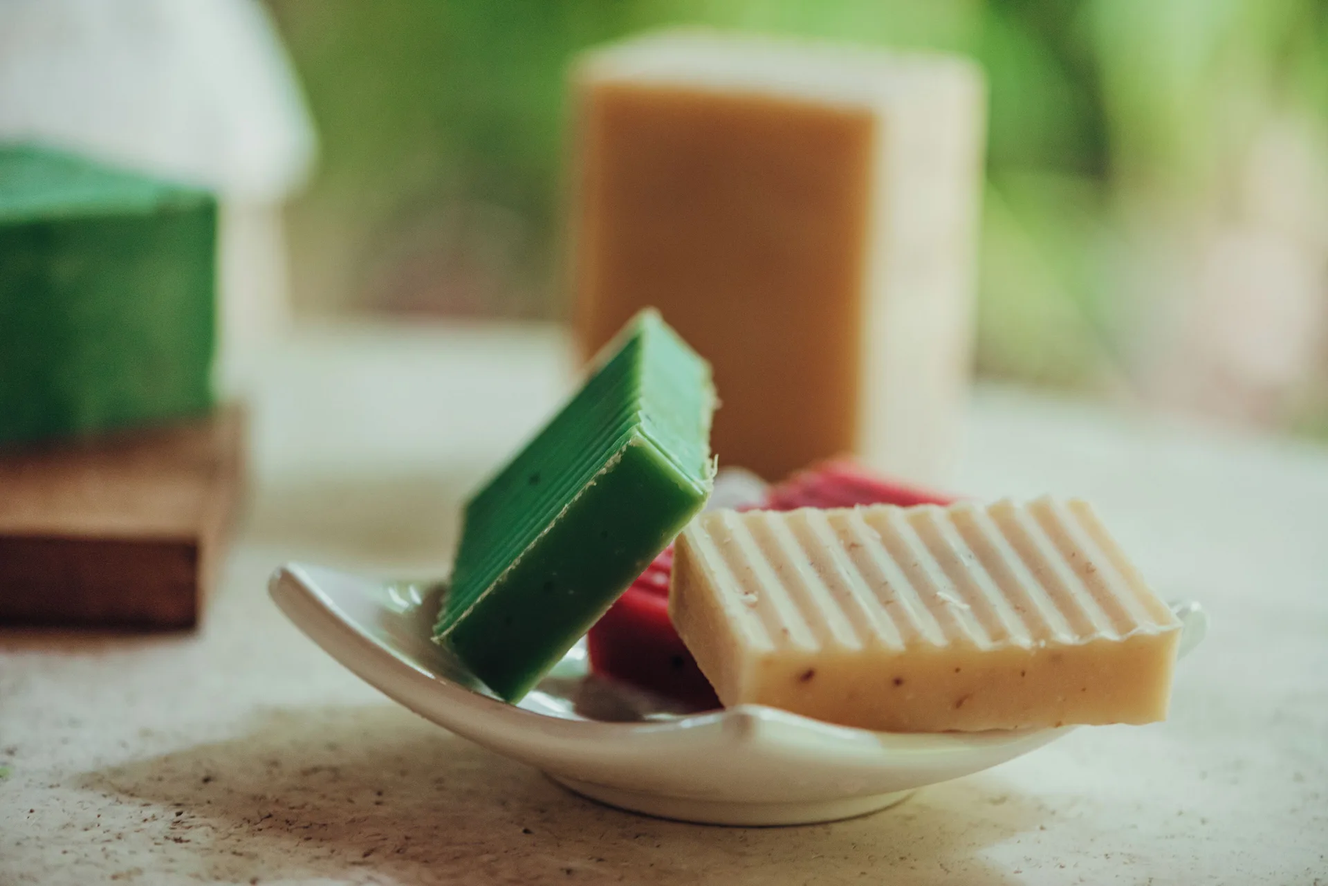 Colorful soaps displayed in a Luxury Villa bathroom at Viceroy Riviera Maya.