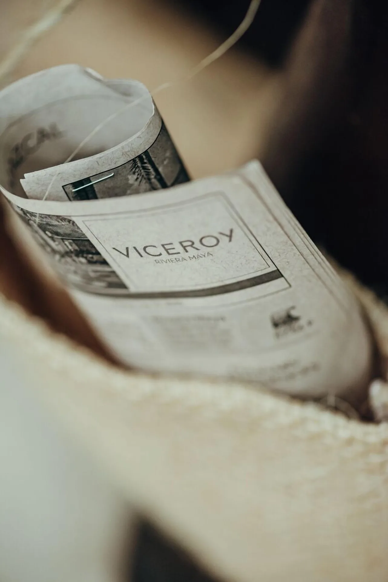 Rolled welcome card for a Luxury Villa at Viceroy Riviera Maya.