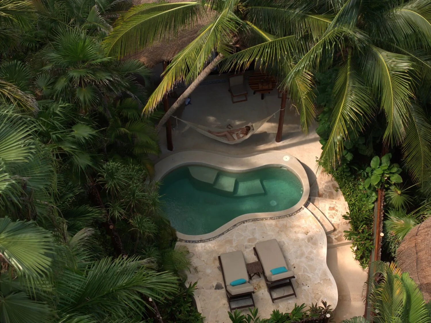 Aerial view of the Royal Villa plunge pool and deck at Viceroy Riviera Maya.