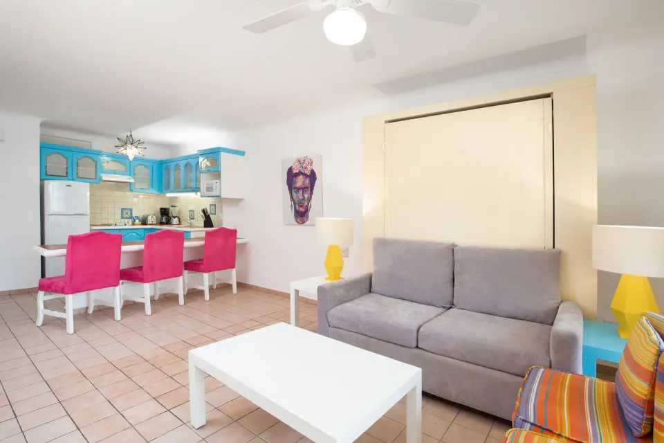 Superior Two Bedroom Suite living area and kitchen at Villa del Palmar Beach Resort and Spa, Puerto Vallarta.