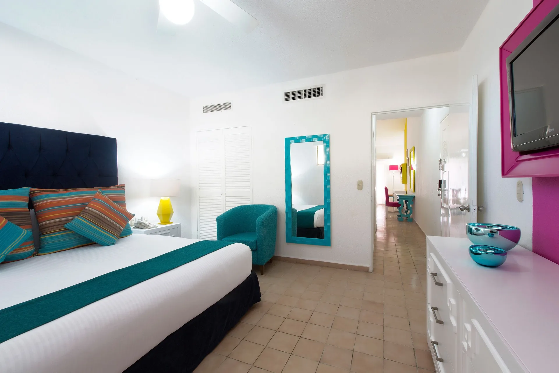 Superior Two Bedroom Suite bedroom with queen bed at Villa del Palmar Beach Resort and Spa, Puerto Vallarta.