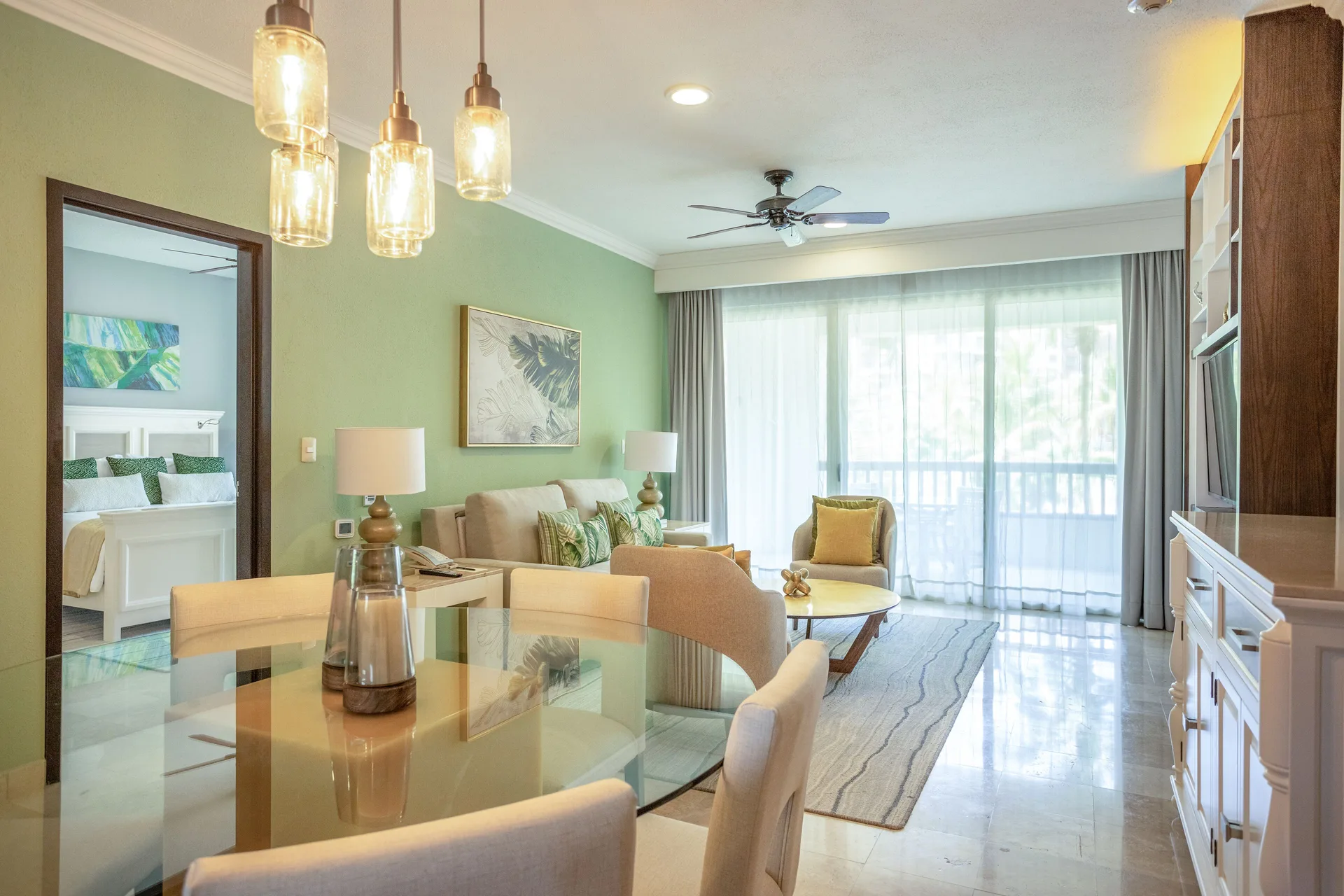 One Bedroom suite living and dining area at Villa del Palmar Cancun Beach Resort & Spa.