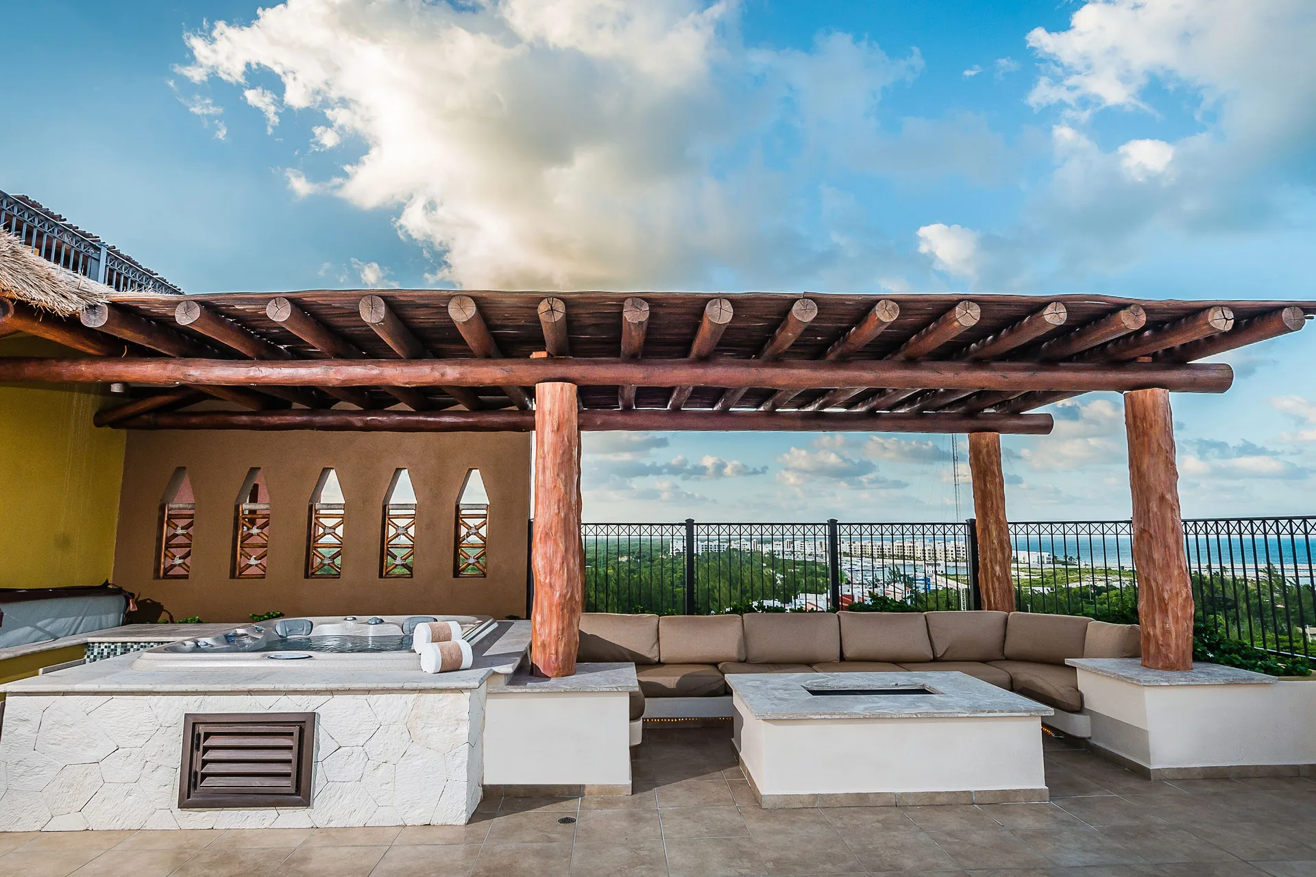 Covered terrace seating in the Two Bedroom Penthouse at Villa del Palmar Cancun Beach Resort & Spa.