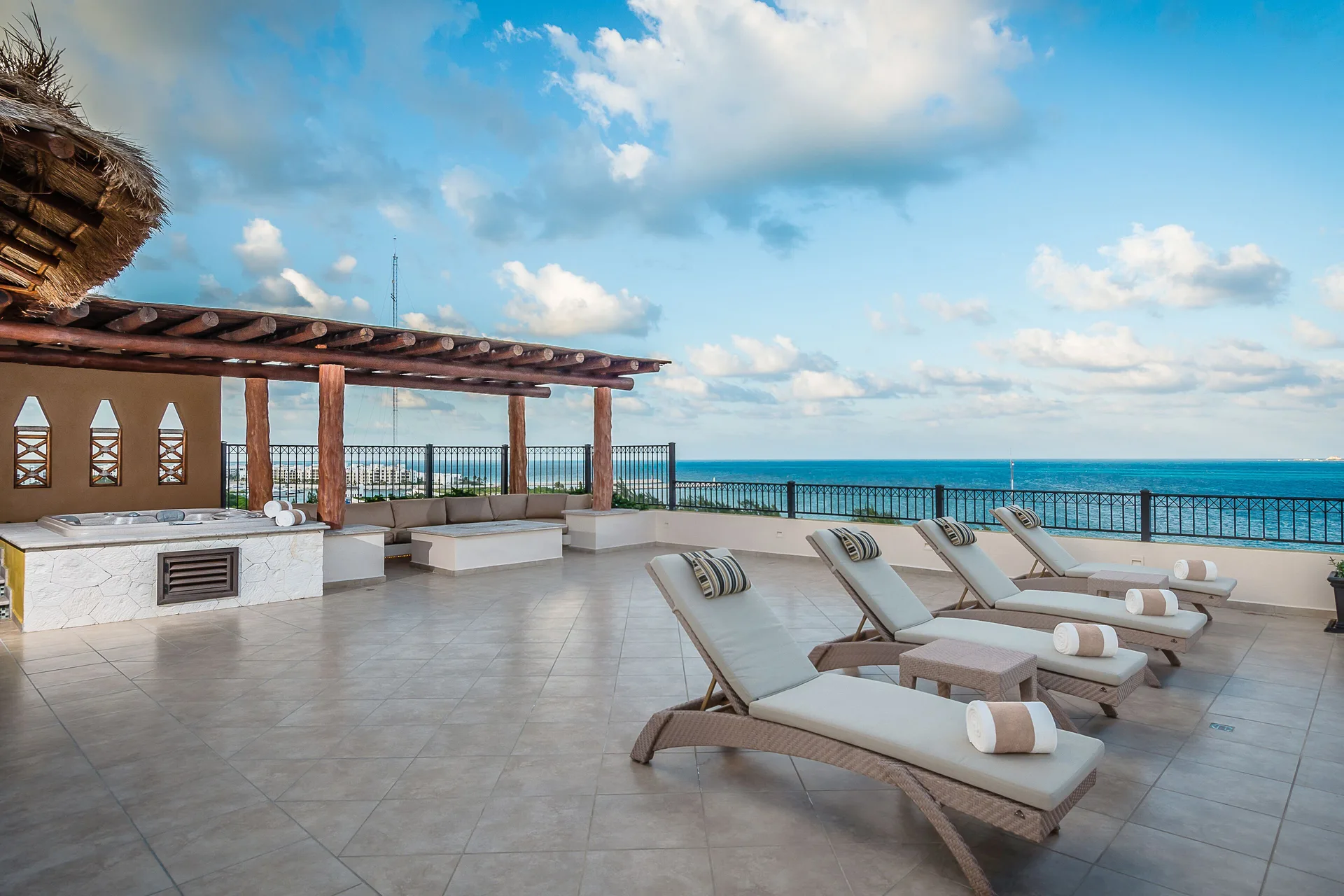 Private terrace loungers in the Two Bedroom Penthouse at Villa del Palmar Cancun Beach Resort & Spa.