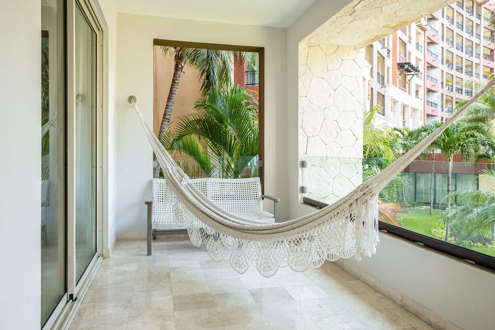 Two Bedroom suite balcony hammock at Villa del Palmar Cancun Beach Resort & Spa.